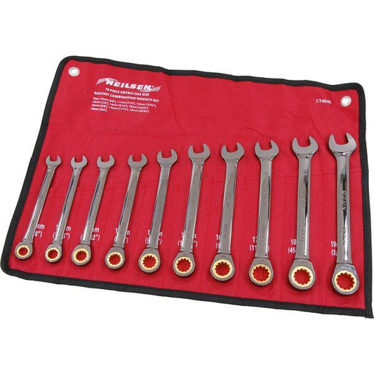 Metric/sae Size Ratchet Combination Wrench 10piece Set -CT4045