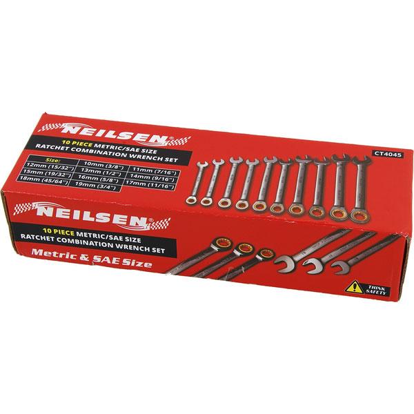 Metric/sae Size Ratchet Combination Wrench 10piece Set -CT4045