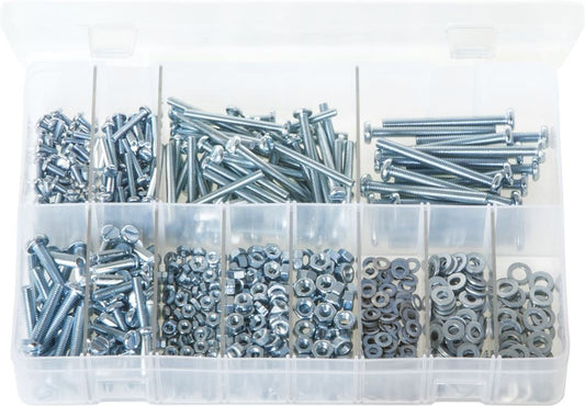 Machine Screws With Nuts & Washers, Pan Head, Slotted (840 Pieces) - Metric AB68N